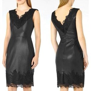 Reiss Etty Black Leather And Lace Mini Sleeveless Cocktail Party Dress Size 6